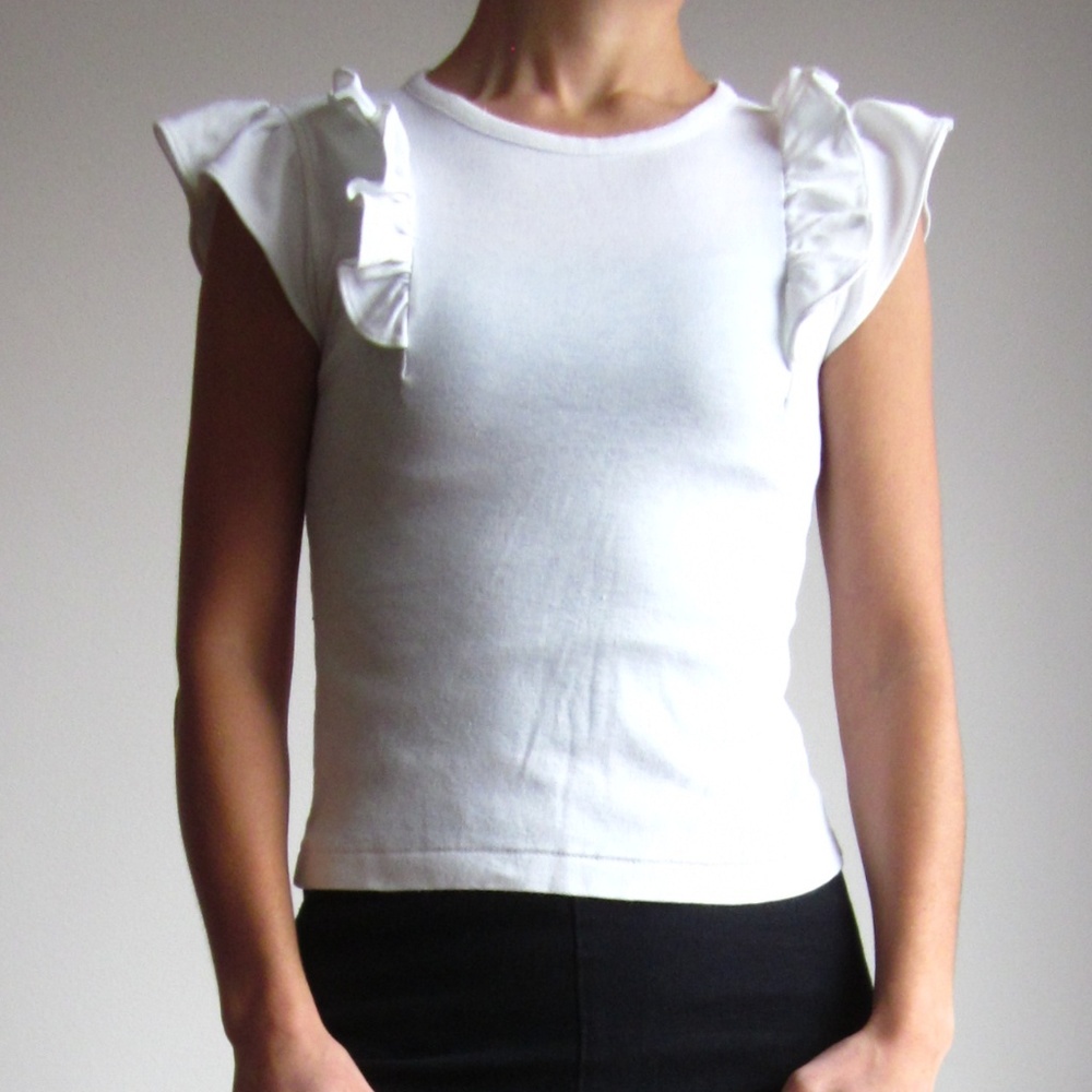 Women's White Ruffle Sleeve Short Sleeve Tee